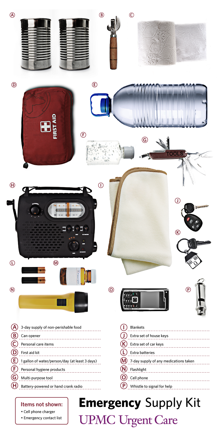 Be prepared for any emergency with a prepared emergency kit. 