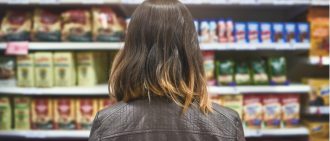 Back view of woman at supermarket