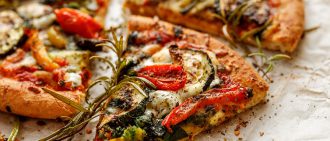 garden vegetable pesto pizza